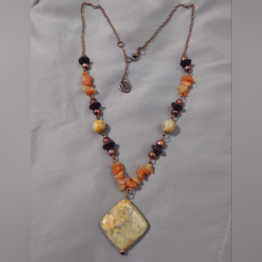 Handmade,Carnelian & Jesper Stones, "Made With Love"Heart Charm @End Of  Chain